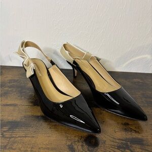 ANTONIO MELANI Black Patent Heels with Cream Accents